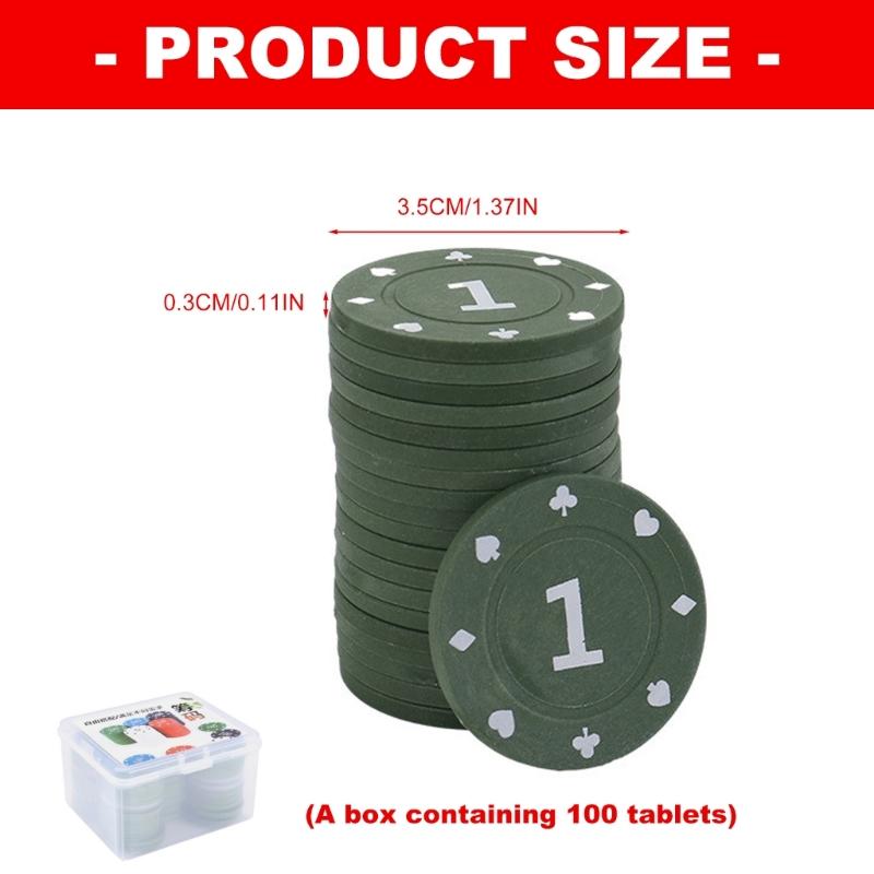 Pack of 100 Professional Casinos Poker Chip Playings Chip Value Tokens Cards Poker Chip Board Game Chip Set for Counting