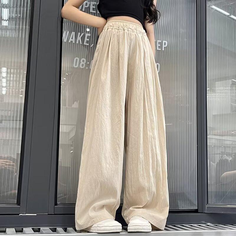 Spring and Summer Solid Color Casual Pants for Girl Elastic Waist Straight Pants Loose Breathable Wide-leg Pants Children's Summer Trousers