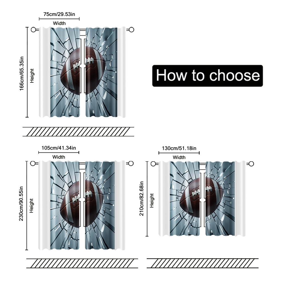 Set Of 2 Filtering Curtains Excluding Rods Non Movable Without Batteries American Football Through Wallsbackgroundsuitable Curtain Polyester