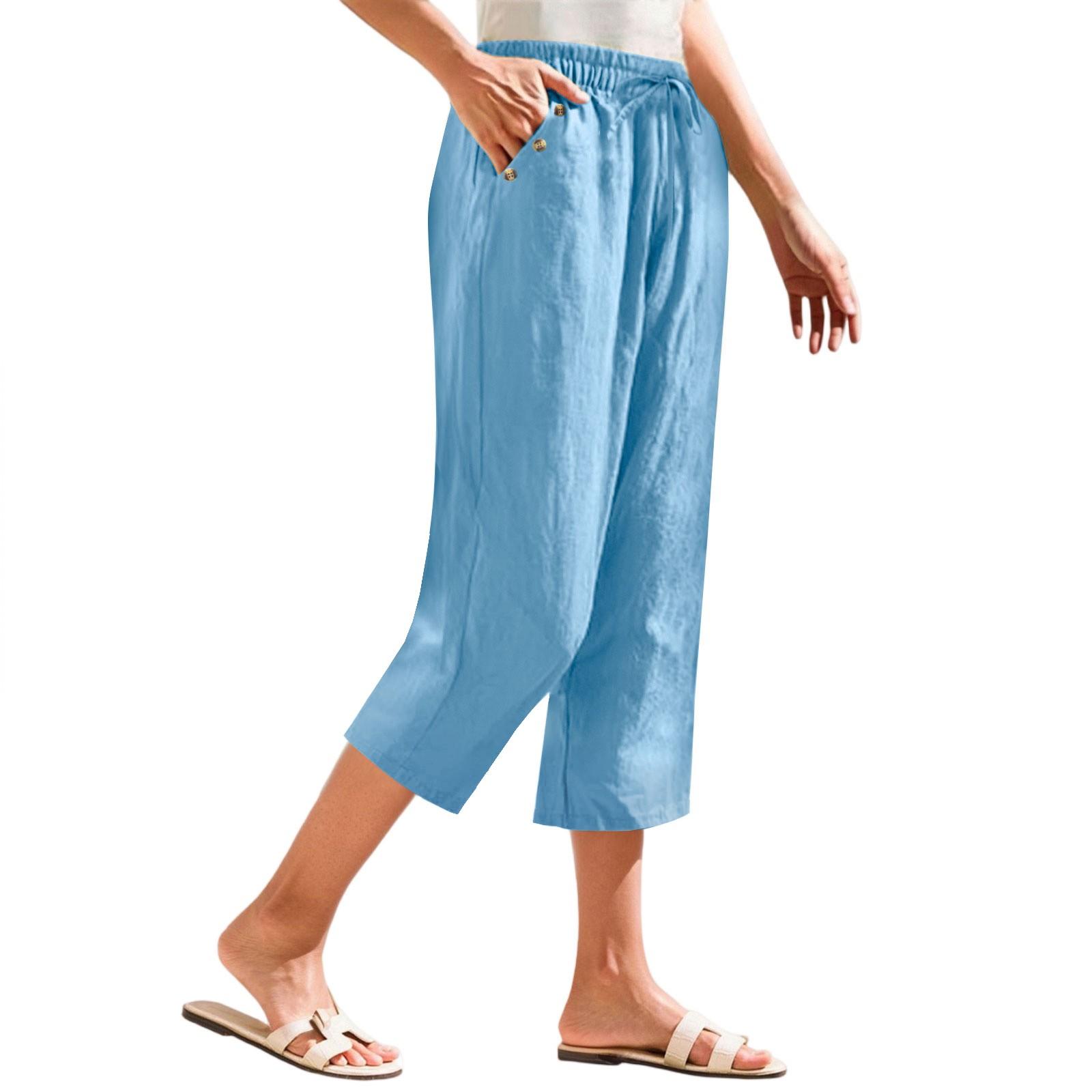 

Женские укороченные брюки Stralght Pants With Pockets Lightweight Caual Loose Trousers L синий