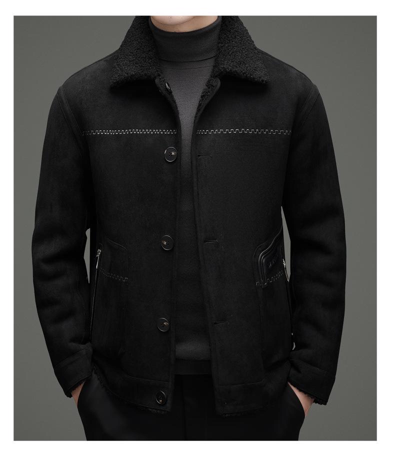 Double-sided Men's Shearling Coat - Winter Casual Single-Breasted Fleece Jacket for Middle-aged and Young Men
