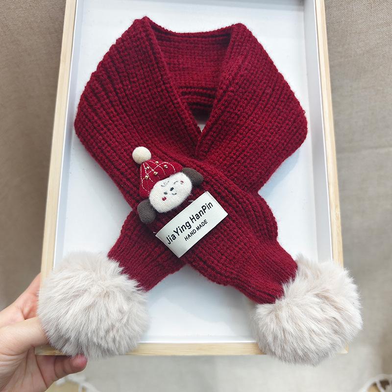 Korean Style Cute Red Knit Scarf for Children - Cozy Autumn/Winter Neck Warmer for Festive Season