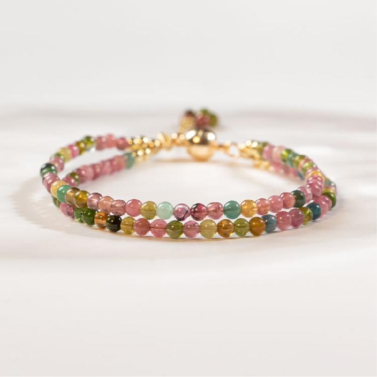 Elegant and Stylish Natural Tourmaline Bracelet Copper Double Strand Beaded Wrist Chain Jewelry Piece for Women