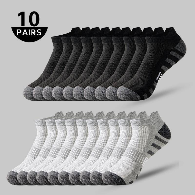 5/10 Paires chaussettes courtes homme Été fines homme noir blanc gris décontractées affaires chaussettes maille respirantes chaussettes de sport homme cadeau