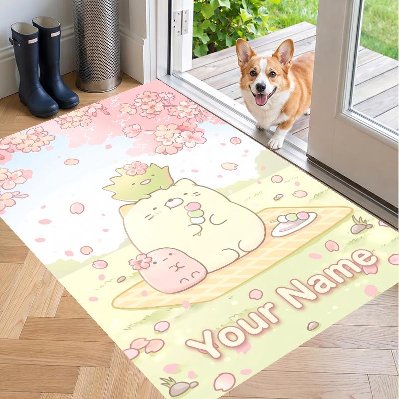 Custom Name Sumikko Gurashi Crystal Velvet Floor Rug Personalized Text Soft Carpet Home Decor