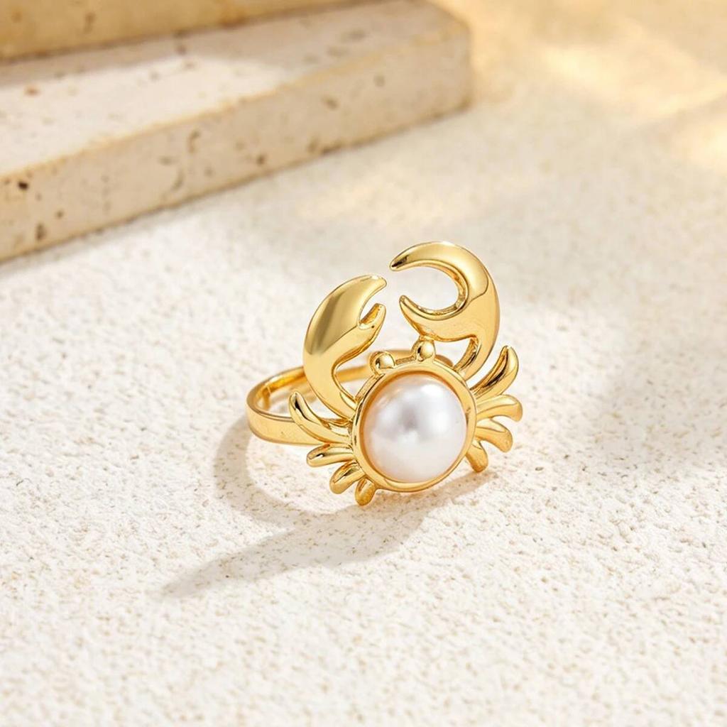 SHIXIN 6Pcs Creative Stainless Steel PVD18K Plated Gold Color Open Rings Women Trendy Imitation Pearl Finger Ring Daily Jewelry
