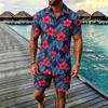 Men's Tropical Floral Print Two-piece Set, Short-sleeve Shirt and Shorts, Perfect for Casual Gatherings
