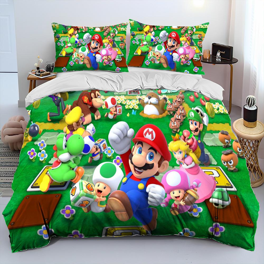 Set Biancheria da Letto Copripiumino Cartone Animato Mario Stile Retro 23 Set Letto Copripiumino Federa Set Biancheria da Letto Matrimoniale Regalo per Adulti Bambini