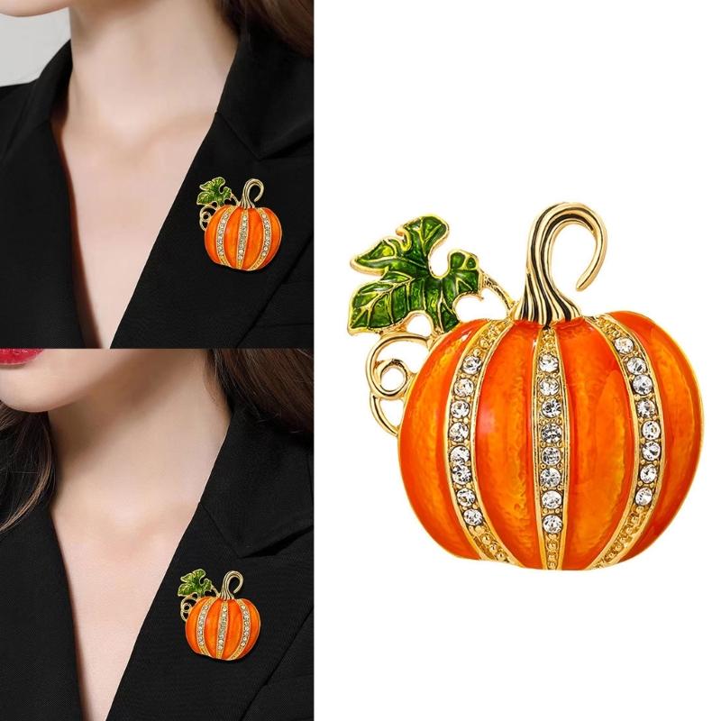 Lucky Pumpkin Brooch Pin Secure Safety Clasp Lightweight Alloy Jewelry For Costume Parties Office Wear Festive Event