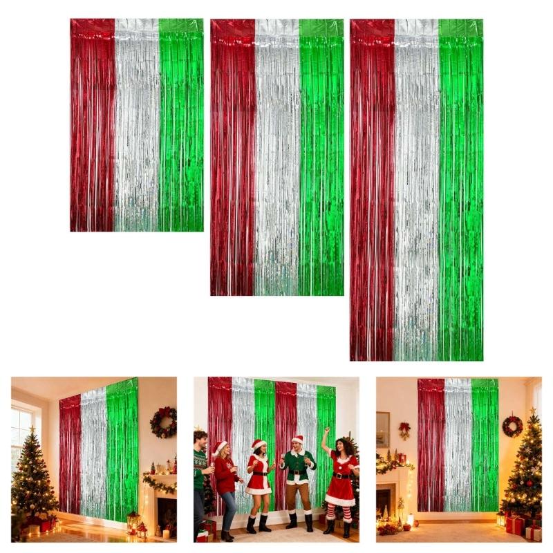 4Pcs Multicolored PET Rain Curtain Metallic Tinsel Curtain For Wedding Backdrops Christmas Birthday Party Decoration