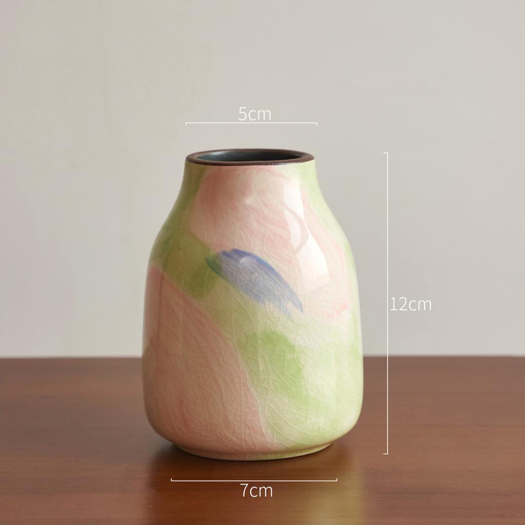 Hand Drawn Oil Painting Ceramic Vase Glazed Hydroponic Vase with Cracks American Country Style Home Interior Decoration Gift