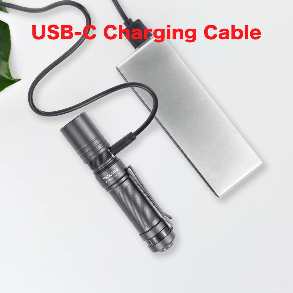 ThruNite ARCHER PRO V2 EDC Mini Tail Switch LED USB C Compact Pocket Flashlight with 4 Modes Lightweight for Emergency Outdoor and Power Outages Gray