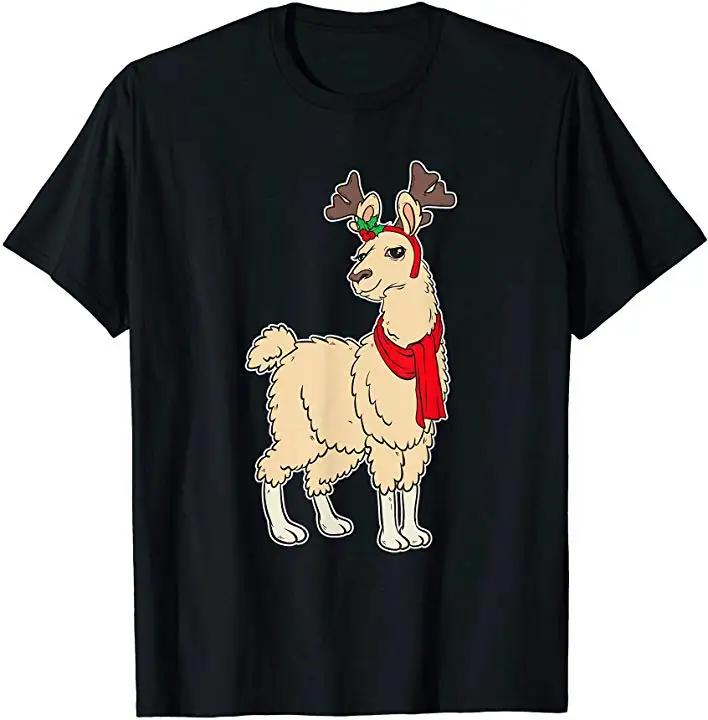 Cute Reindeer Llama Funny Christmas Reinllama Graphic TShirt 100 Cotton ONeck Short Sleeve Casual Unisexs Tshirt Size S3XL S