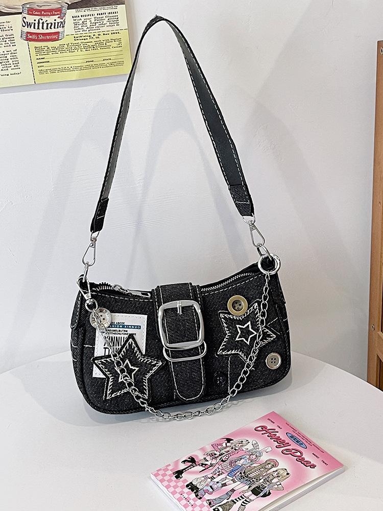 Y2K Sweet Cool Women's Underarm Bag Hot Girls Pink Shoulder Bags Messenger Bag Retro Design Female Chain Purse Armpit Handbags