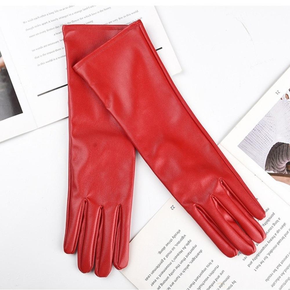 1 Pair Solid Color PU Leather Gloves Extra Long Stage Performance Gloves Driving Gloves  for Women