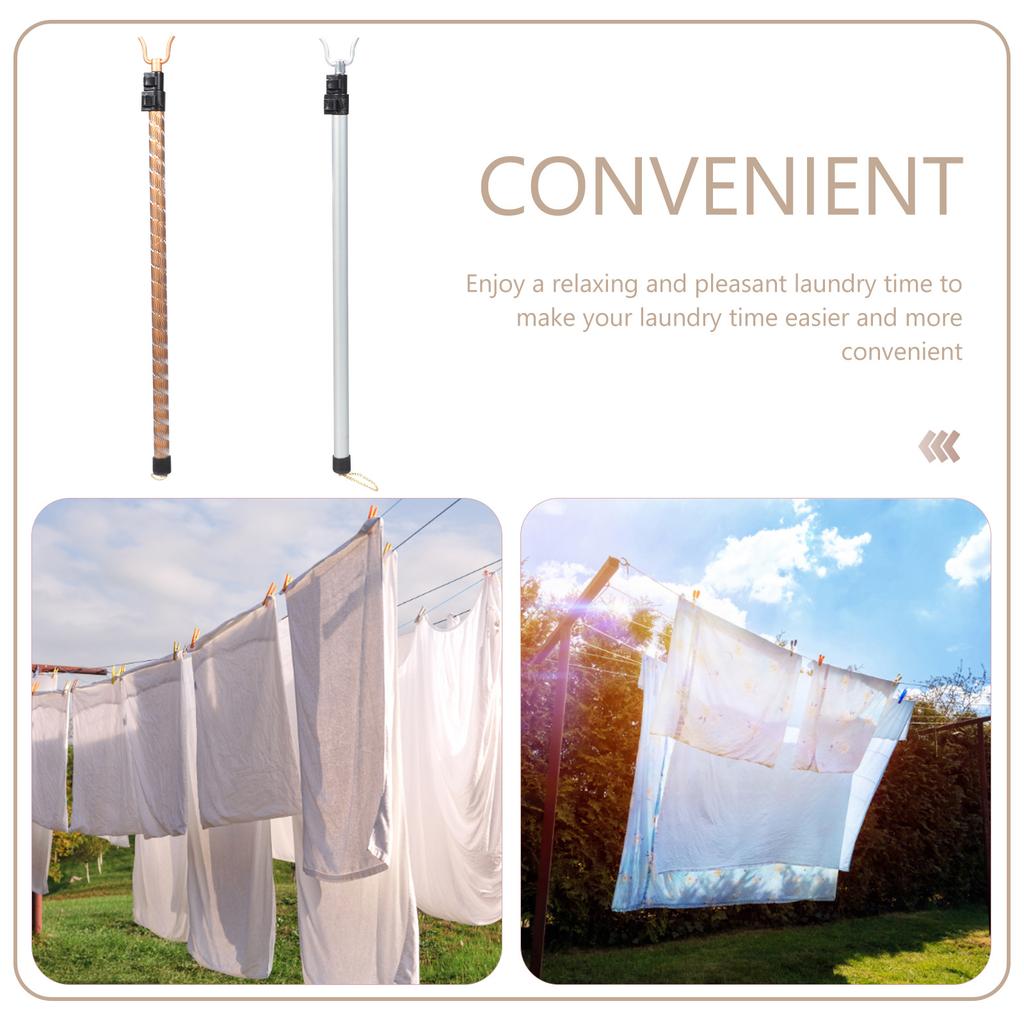 2Pcs Adjustable Clothesline Rod Lightweight Retractable Design for Smooth Laundry Time and High Place Access Clothes Fork Pole