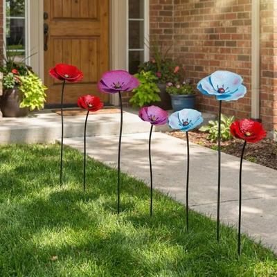 2Pcs Large Garden Metal Flower Stakes Weather-resistant Ground Stake Artificial Flower Ornaments Rustproof