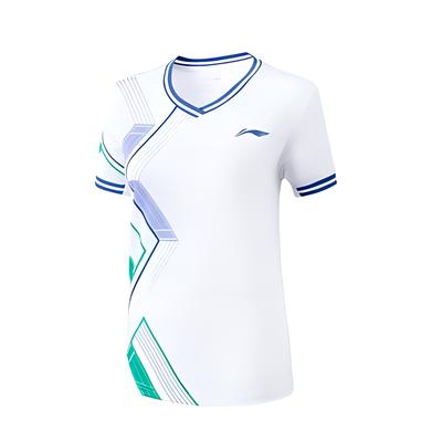 Li Ning Λογότυπο Print Άνετη Αναπνεύσιμη Ευέλικτη Μπλούζα Κοντομάνικη Γυναικεία Μπλούζα Λευκή AAYT588-1