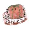 Natural Unakite Gemstone Handmade 925 Sterling Silver Two Tone Ring Size 10 Z7l64