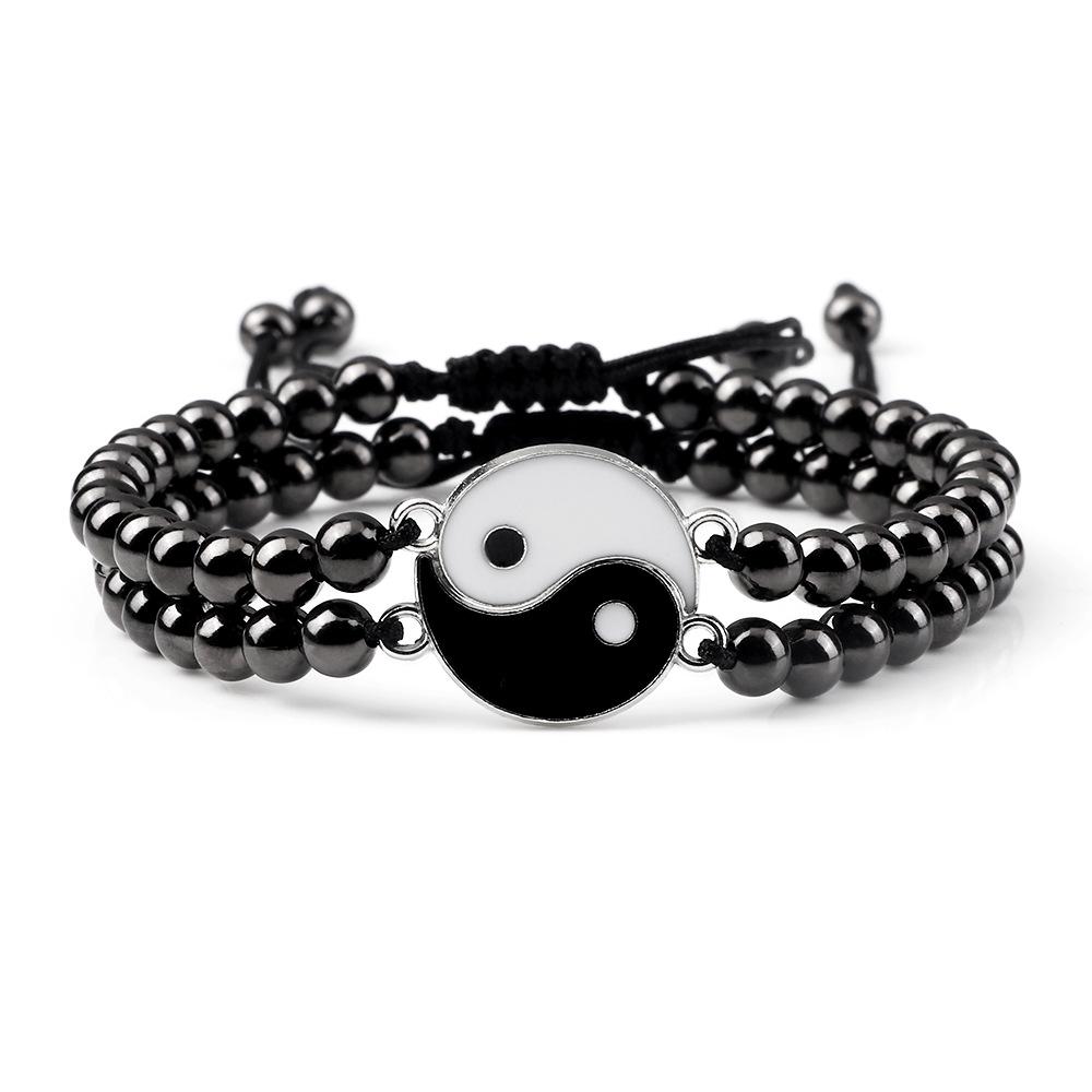 Handmade Ethnic Dragon Totem Tai Chi Bracelet Set: Yin Yang Woven Beaded String for Women & Couples