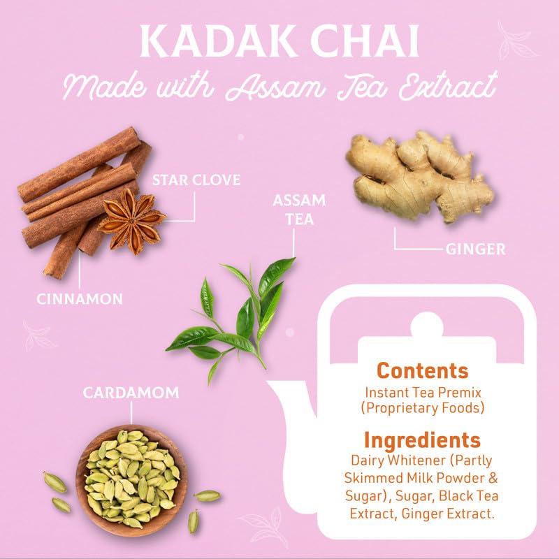 Namaste Chai Instant Tea Premix Kadak Chai | Assam | Ginger, Clove, Cinnamon, Nutmeg & Cardamom | Milk and Sugar | Ready Mix Powder | 22g x 10 Sa