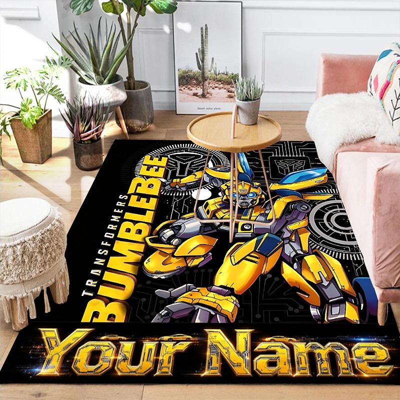 Custom 1Pc Bumblebee Robot Flannel Personalized Rug Non Slip Floor Mat Soft Carpet for Living Bedroom Office Home Decor Gift