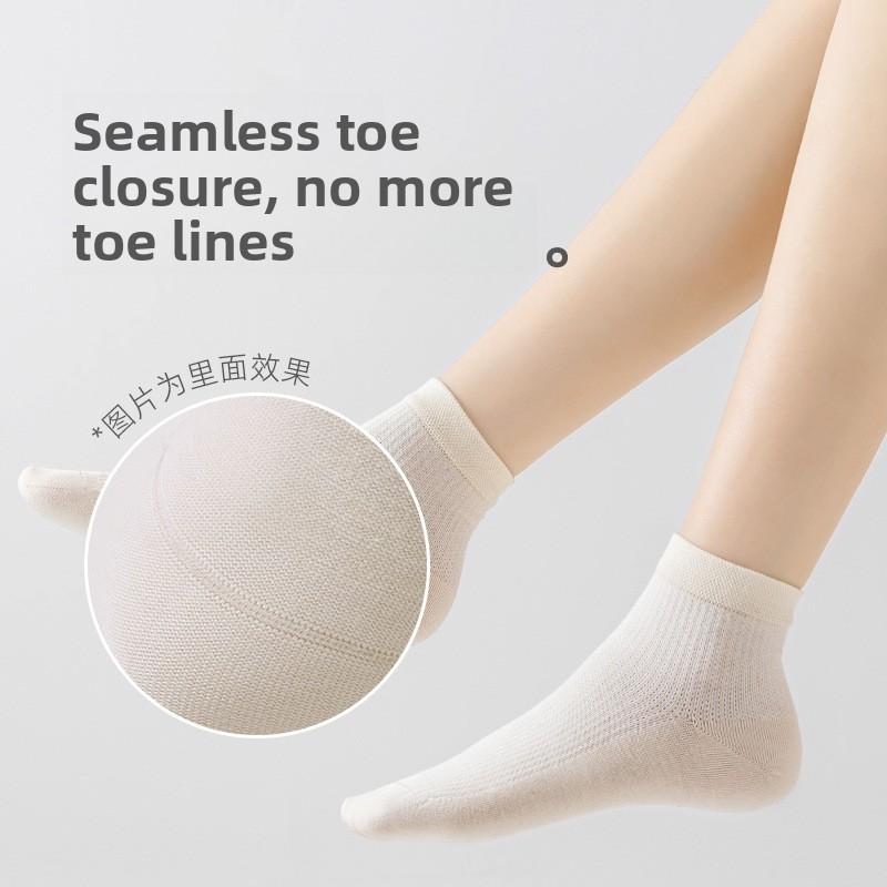 Women's Spring and Summer Thin Breathable Pure Cotton Anti-odor Summer Thin Girls Boneless Mesh Short Socks Mid-calf Socks
