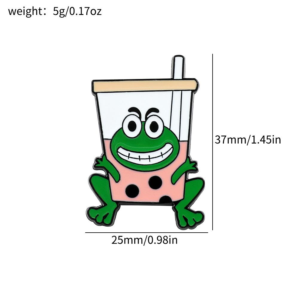 

Cartoon creative funny frog brooch frog milk tea drink metal badge oil dripping alloy clothes bag accessories
