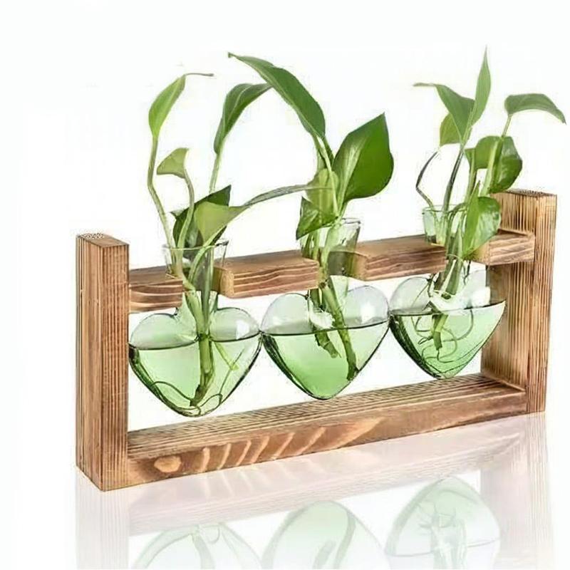 

1 set Wooden Frame Colored Vase Home Decoration Glass Bottle For Plants 5 styles