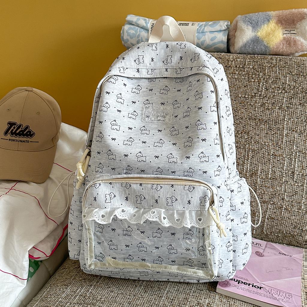 Schoolbag Japanese ins style printed schoolbag female junior high school student lace lightweight simple backpack large capacity primary school