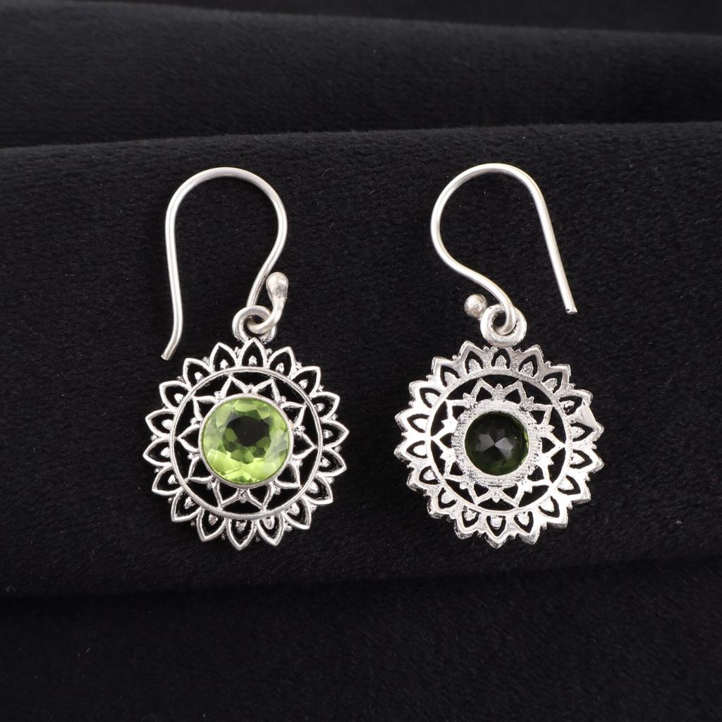 Peridot Gemstone 925 Sterling Silver Jewelry Handmade Drop/Dangle Earrings 1.57" CE-19-4