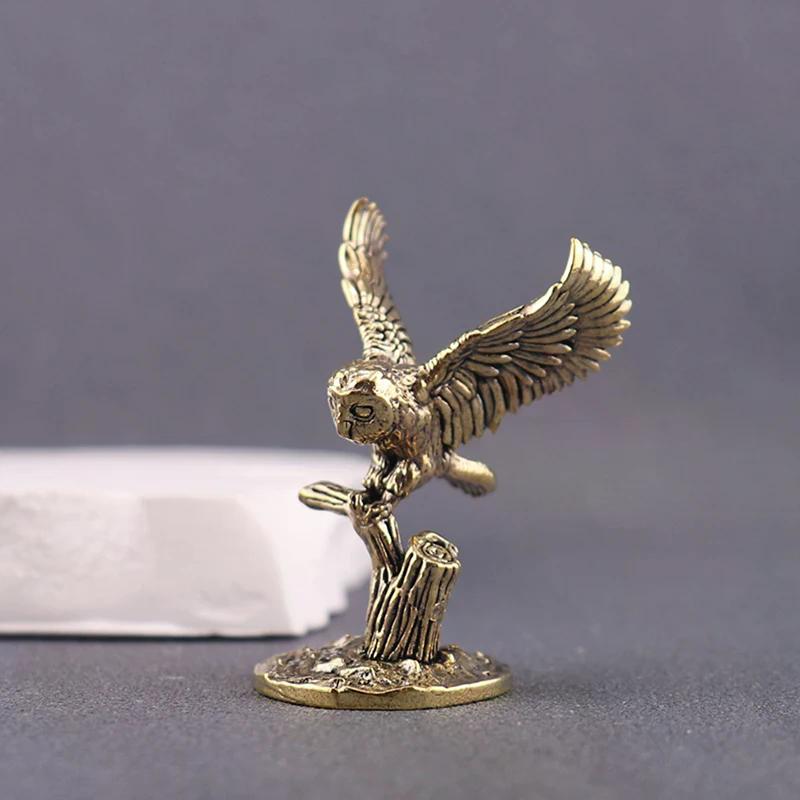 1 Stück Retro Kupfer Tier Tee Haustier Desktop Ornament Antik Massiv Messing Eule Miniaturfiguren Heimdekor Handwerk