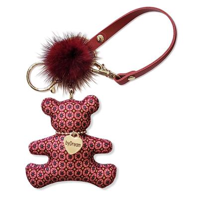 [byDream] Beer Sleutelhanger, Beer Tas Hanger, Pluche Beer Sleutelhanger met Stof en Echt Leer Bandje, Echte Nerts Leer met Pompom, Stijlvol en Schattig