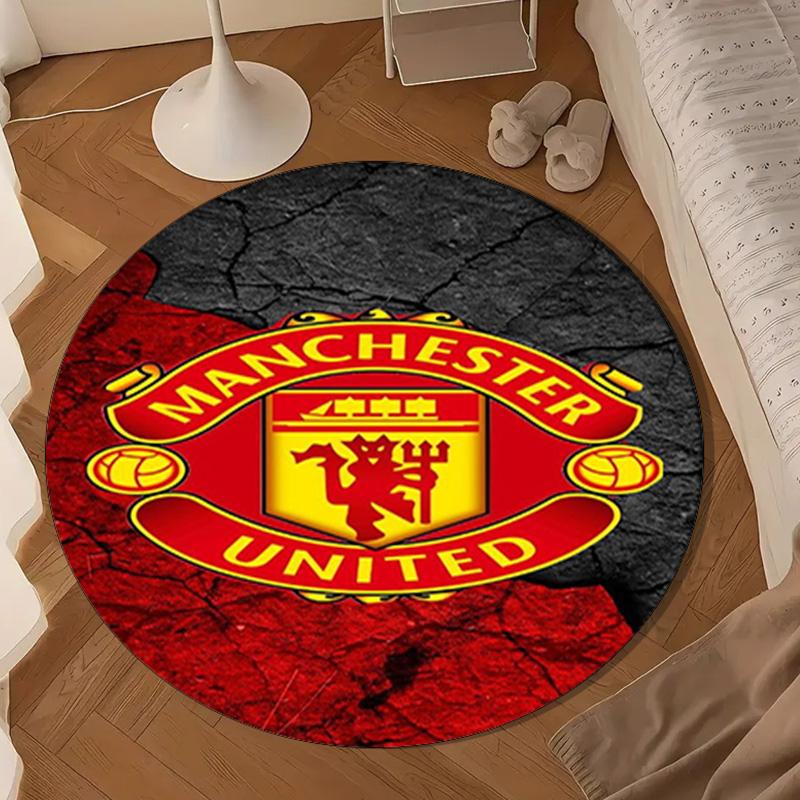 Manchester United Crest Round Mat, Anti-slip Circle Carpet Chair Rug For livingroom,Bedroom, Doormat Home Decor Gift Christmas Gifts