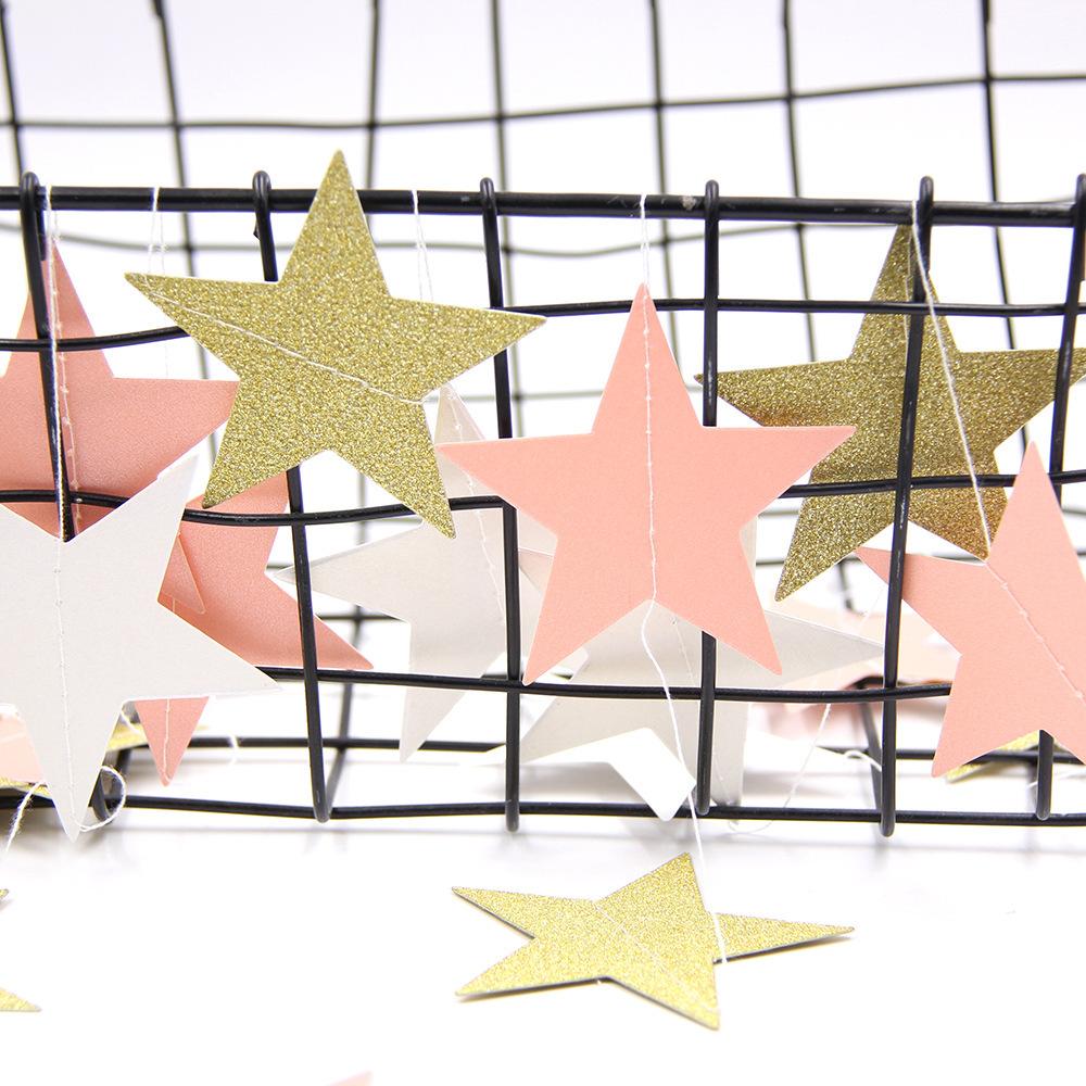 Bright Gold & Silver Paper Garland Star String Banners for Wedding Christmas Baby Shower Party Home Hanging Decor