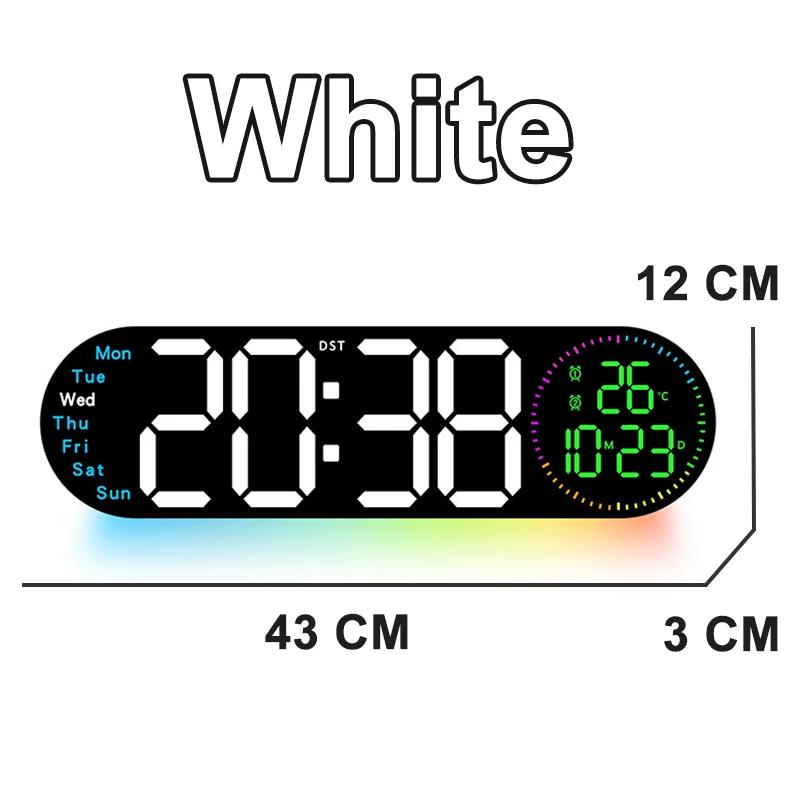 Digital Wall Clock with Colorful Ambient Light Dual Alarms Clock Positive/Countdown Timing Jump Second Display LED Table Clock