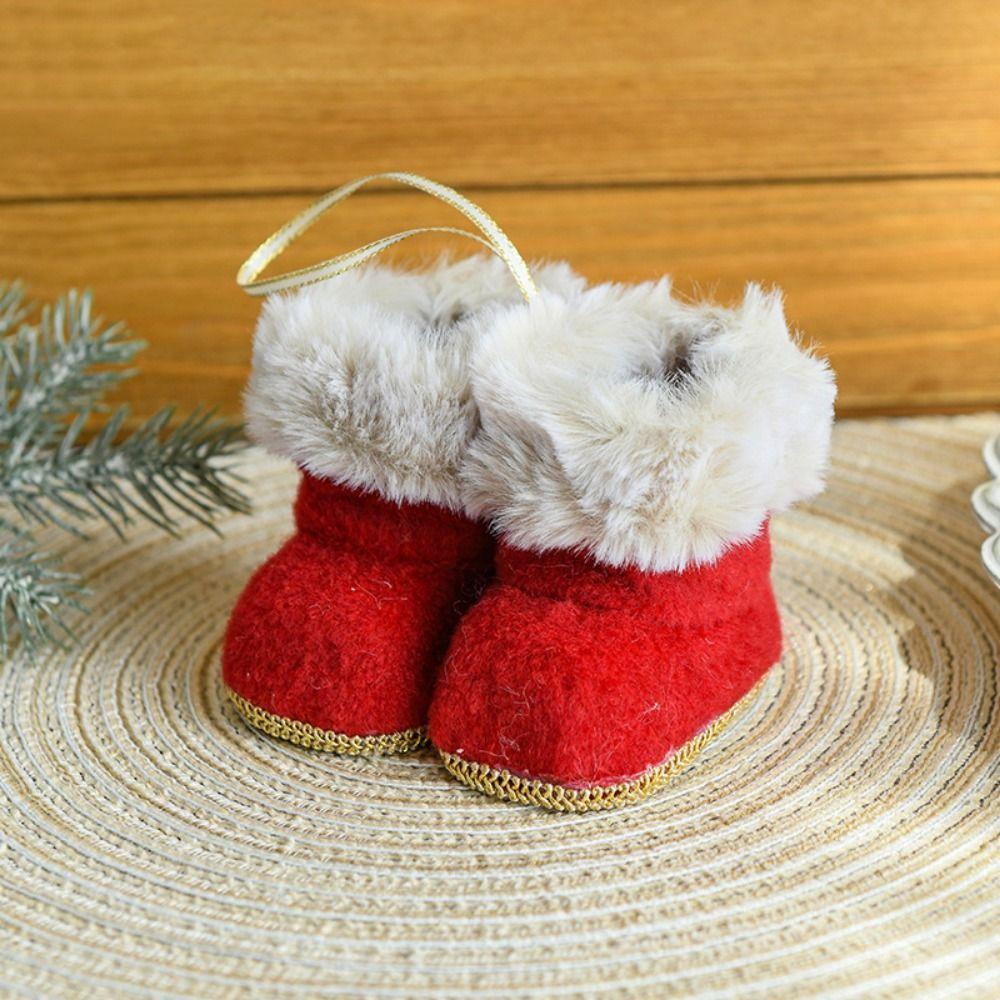 Plush/Cloth Christmas Boots Pendant Decorative Plush Christmas Tree Pendant  Festival Party