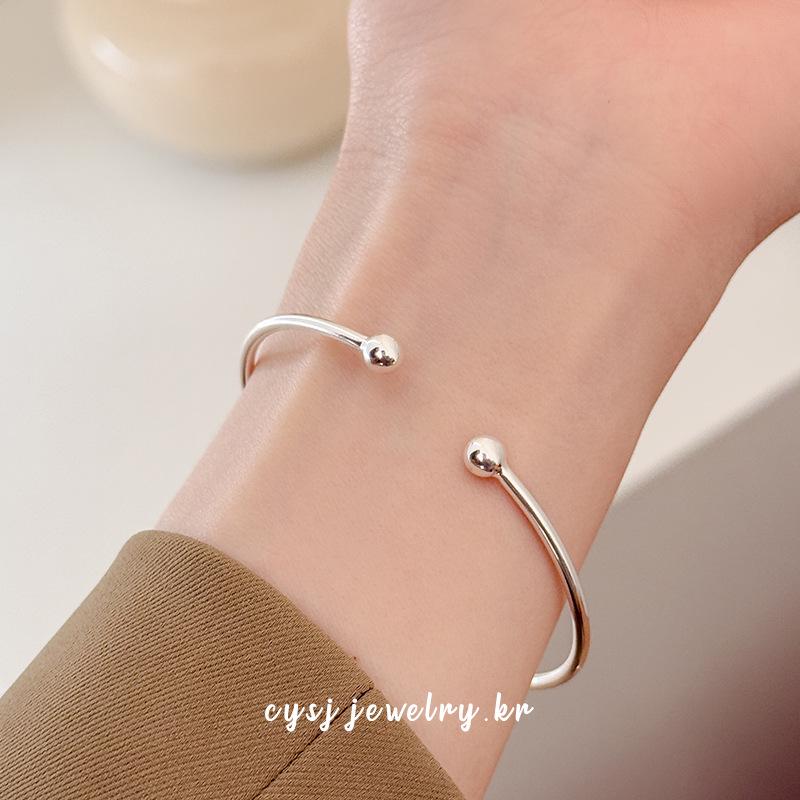 Cui Yan S925 Sterling Silver Open Round Bead Bracelet Ring for Women - Korean Style, High-End, Versatile Jewelry