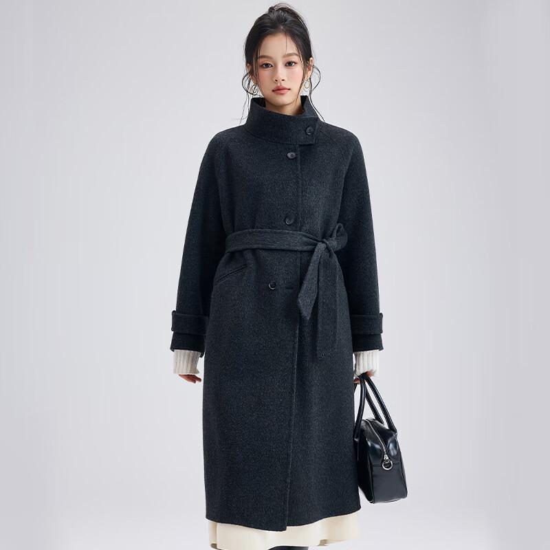 

Women s 100% Pure Wool Stand Collar Double-faced Coat S