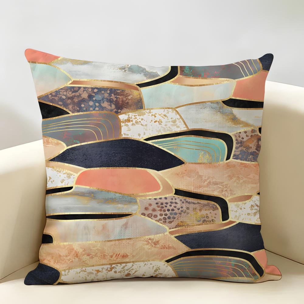 Nordic Original Geometric Marble Pattern Cushion Cover Natural Linen Organic Fabric Printing Breathable Perfect For Home Decor