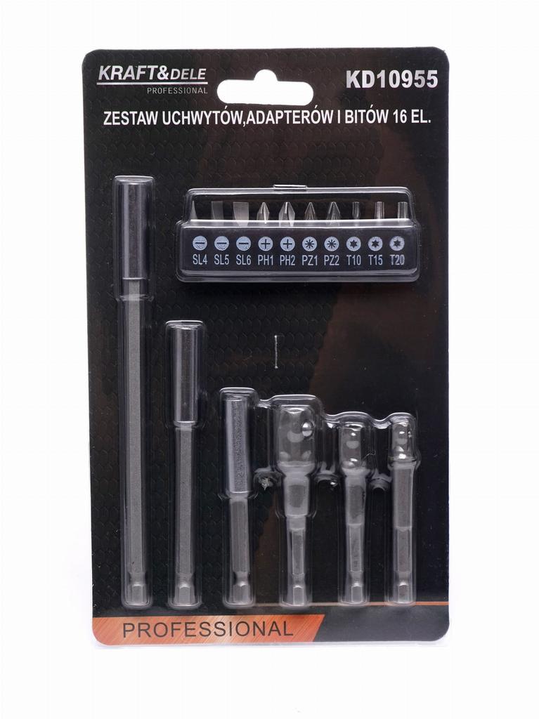 Zestaw uchwytów, adapterów i bitów 16el. KD10955