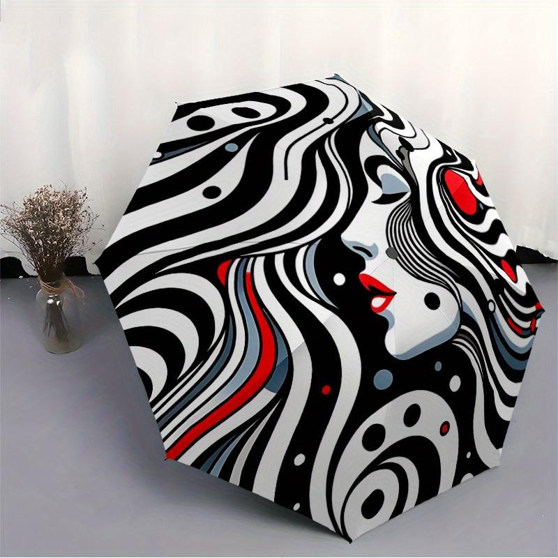 1pc Abstract Art Print Automatic Open/Close Umbrella, Umbrella with Cartoon Design, Portable Compact Umbrella for Men & Women, Good Holiday