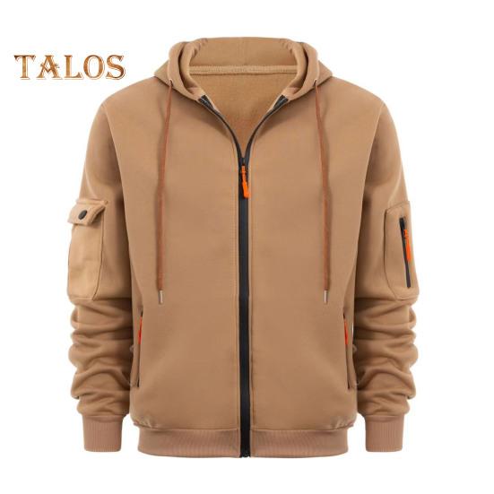 

Мужское пальто с капюшоном и длинными рукавами, однотонная куртка с несколькими карманами, плюшевая подкладка, толстая теплая спортивная верхняя одежда M верблюд