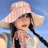 Double-sided Plaid Sunshade Fisherman Hat Summer Outdoor UV Protection Wide Brim Cap Lightweight for Beach Holiday