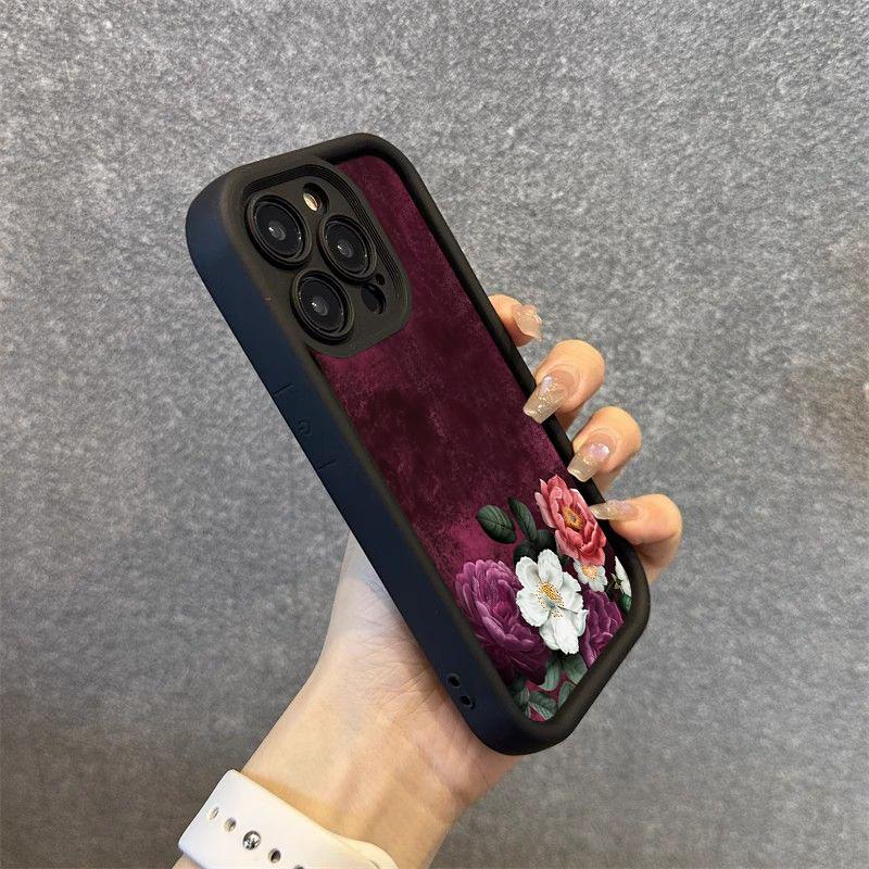 Wine Red Flower Print Silicone Soft Phone Case For Xiaomi Redmi Note 14 13 12 11 Pro Plus 4G 5G 12S 11S Redmi 15C 14C 13 Cover