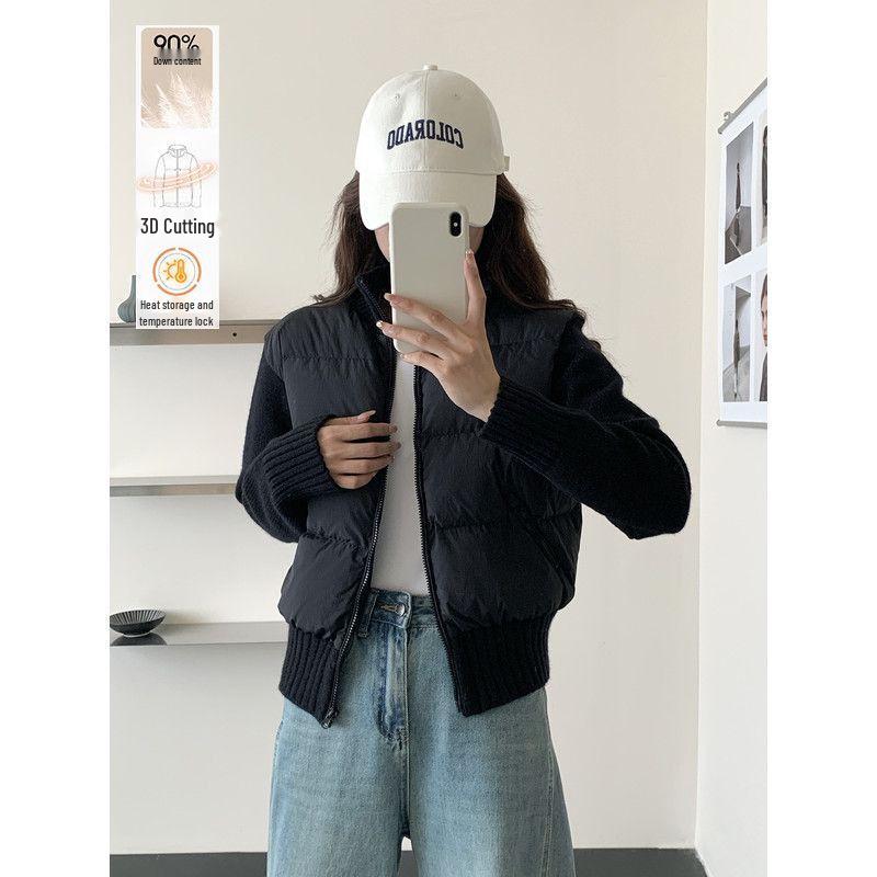

Korean Style Women s Knitted Patchwork Down Vest - Petite Short 90% White Duck Down Outerwear for 2025 Autumn/Winter M 100-115 jin чёрный