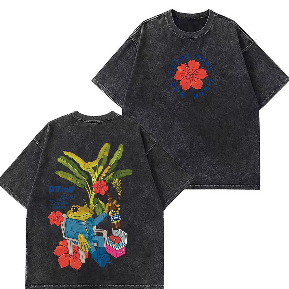 Rappare Bad Bunny Turné 2026 Debi Tirar Mas Fotos DTMF Merch T-shirts Herr Mode Sommar Rundhalsad T-shirt Hip Hop Vintage Tvättade T-shirts