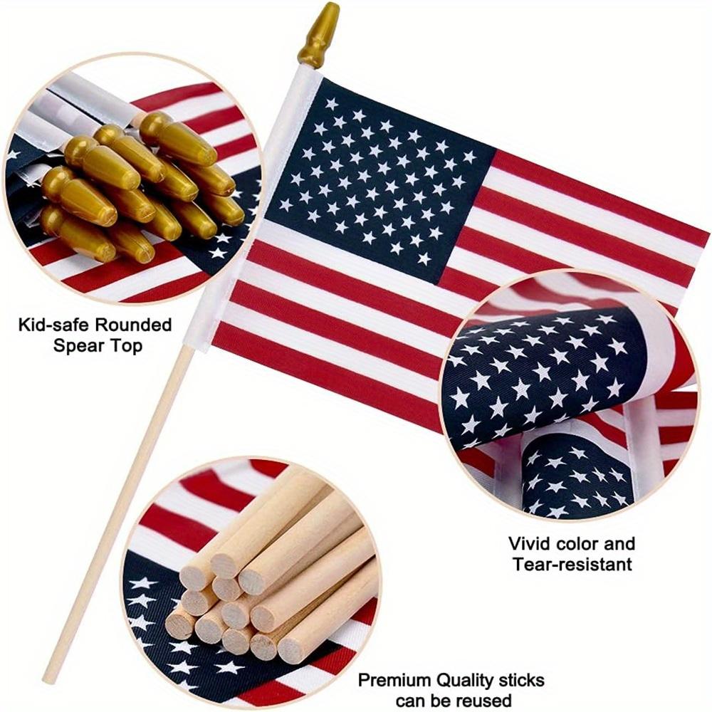 12 Pcs/pack Small American Flags Small US Flags/Mini American Flag On Stick 4x6 Inch US American Hand Held Stick Flags
