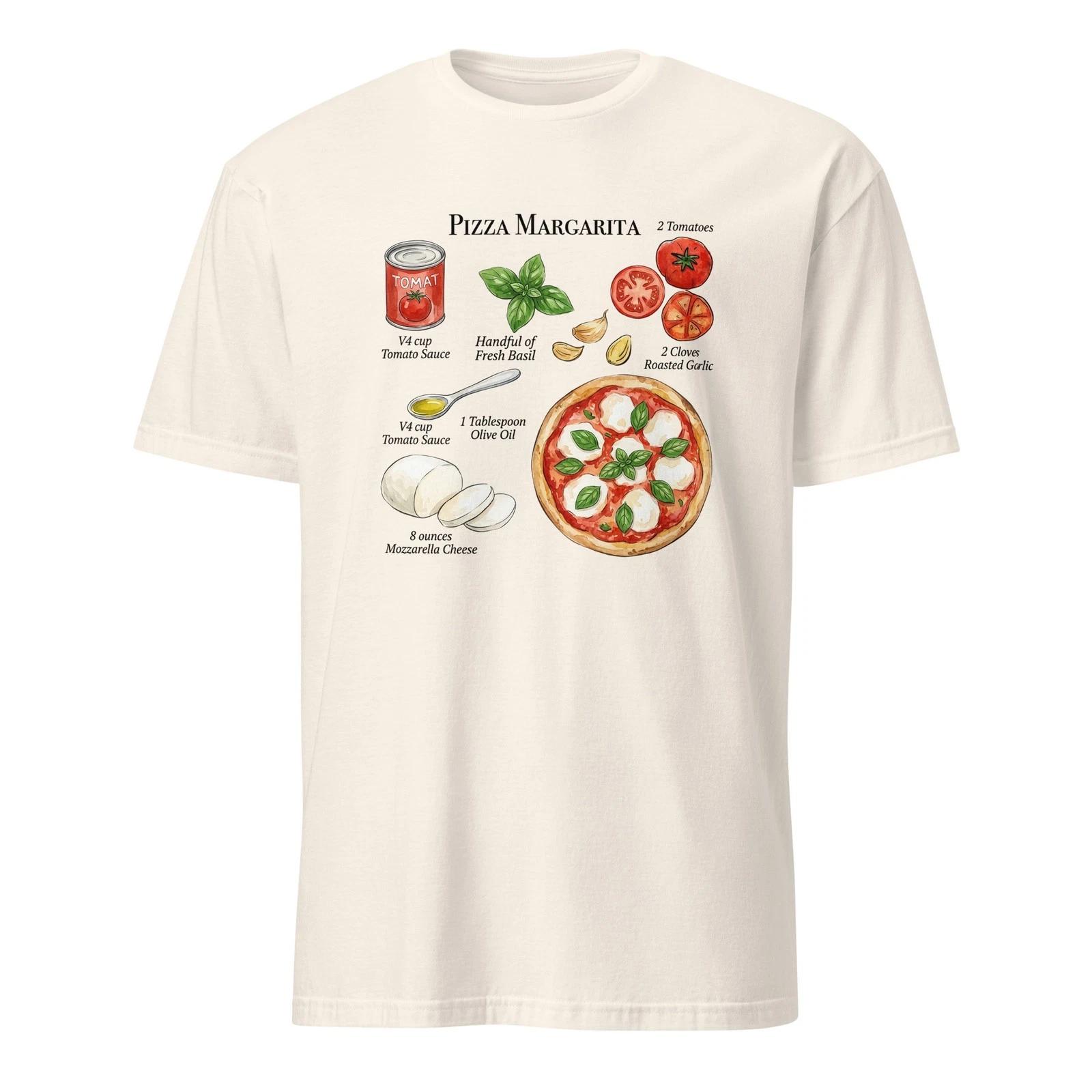 

Vintage Margherita Pizza Recipe T-T-Shirt, Botanical Italian Food Art Tee. 3XL