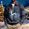 Herren Casual Pullover Sweatshirt mit Kragen und Langarm, Weihnachtsaufdruck